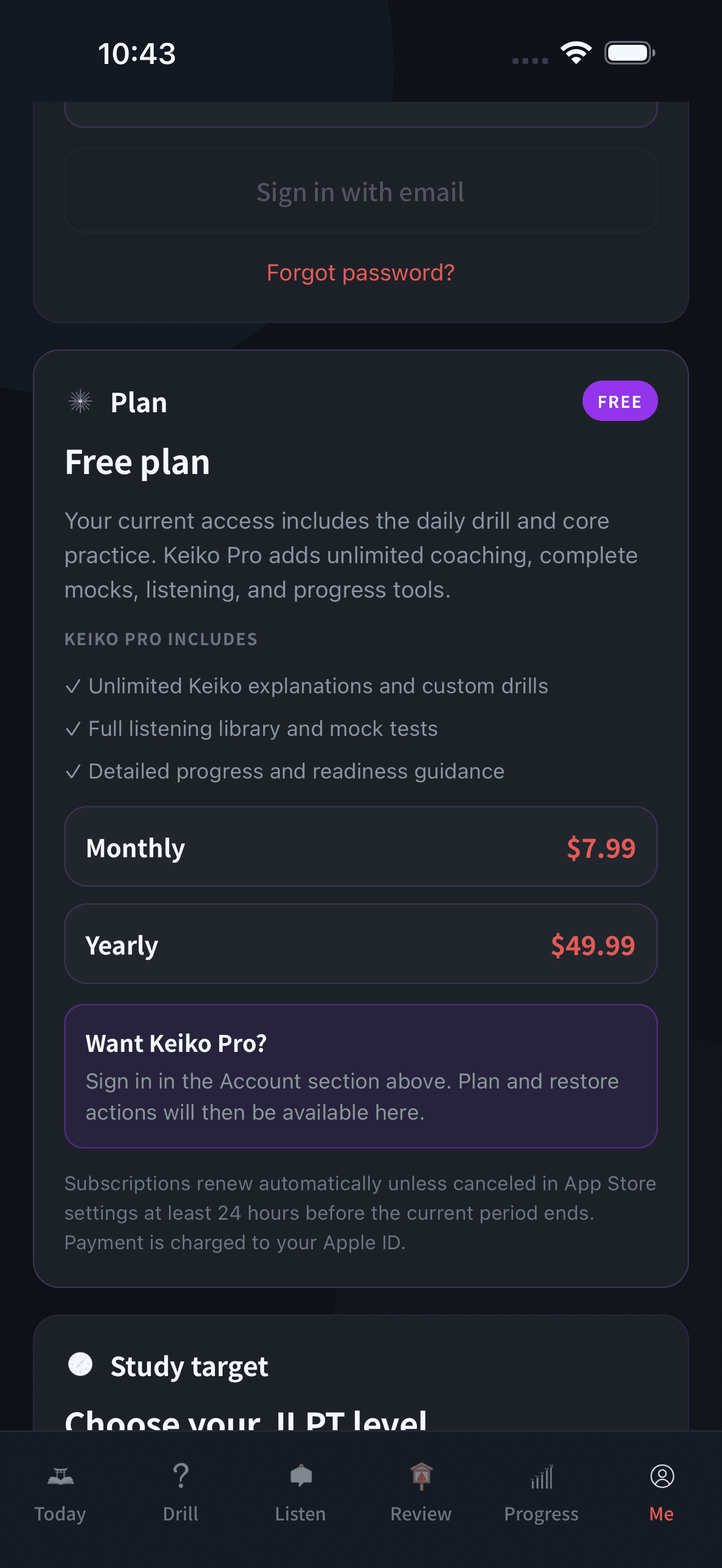 Keiko app plan and study target